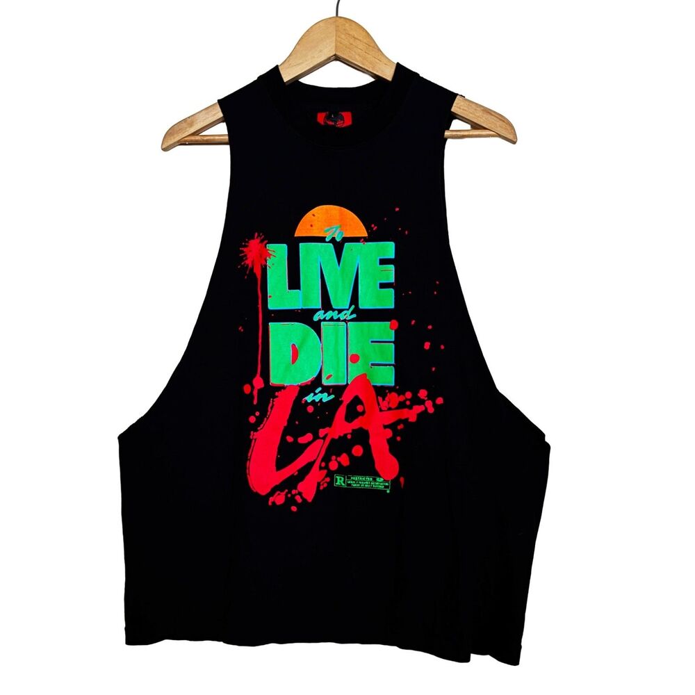 Live and Die in LA Movie Tank Top Men L Black Graphic Muscle Tee by Thrift World